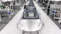Part of the Model Y assembly line at Tesla's Austin factory