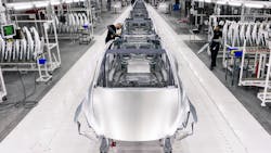 Part of the Model Y assembly line at Tesla's Austin factory Part of the Model Y assembly line at Tesla's Austin factory