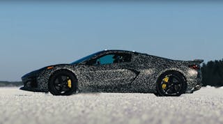 GM released a video of a hybrid Corvette being tested on a snowy track.