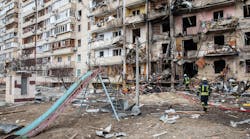 A residential building damaged by an enemy aircraft in the Ukrainian capital Kyiv