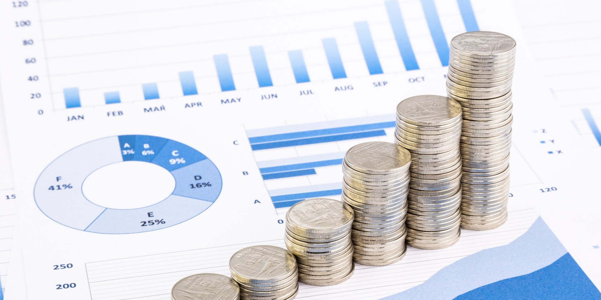 Stacks Of Money On Bar Graph Pie Charts Salary Survey Vinnstock Dreamstime 6258695b948ba