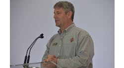 Navistar&apos;s Rod Spencer speaking at the San Antonio plant&apos;s grand opening in April.
