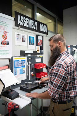 Training is imperative at Raymond Corp. and is shared in many ways. Assembly dojo technician James Hinman explains some of the training tools and methods used in Greene, New York. Training is imperative at Raymond Corp. and is shared in many ways. Assembly dojo technician James Hinman explains some of the training tools and methods used in Greene, New York.