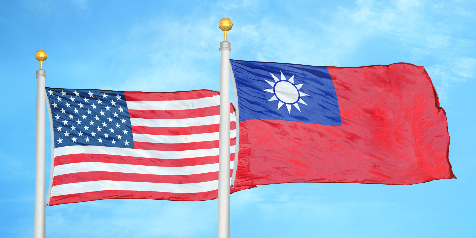 Taiwan Us Flags Against Blue Sky China Trade Liskonogaleksey Dreamstime 62fe5d568a87c