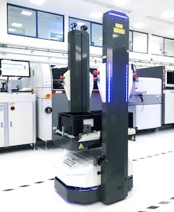 One of the automated guided vehicles (AGVs) that transport component reels throughout the Althofen plant. One of the automated guided vehicles (AGVs) that transport component reels throughout the Althofen plant.