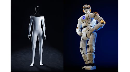 Tesla&apos;s Optimus android (left) and Apptronik&apos;s Valyrie (right)