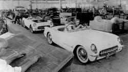 The original Corvette assembly plant in Flint in 1953.