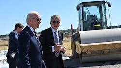 President Joe Biden and Intel CEO Patrick Gelsinger tour a microchip production facility construction site near Columbus in Licking County, Ohio.