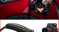 The Chevy Bolt EV uses the J1772 charging system, but future GM electric vehicles will uses Tesla&apos;s NACS standard (bottom).