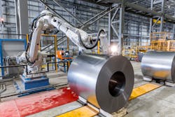 The exit end of the pickle line in the automated coil storage room, Big River. The exit end of the pickle line in the automated coil storage room, Big River.