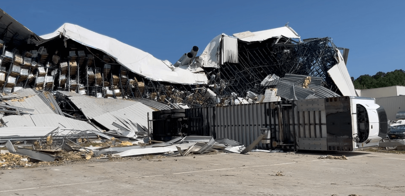 The warehouse at Pfizer's Rocky Mount, North Carolina, plant was devastated by a tornado on July 19, 2023.