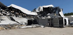 The warehouse at Pfizer&apos;s Rocky Mount, North Carolina, plant was devastated by a tornado on July 19, 2023.