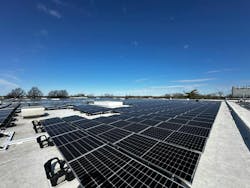 Rooftop solar panels at R.A Jones&apos; Kenton County facility.