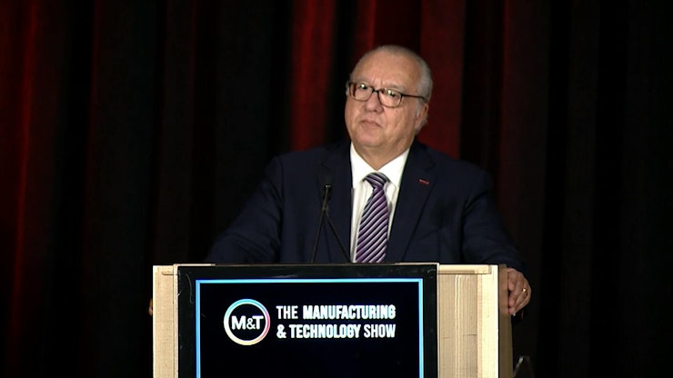 Cleveland Cliffs CEO Lourenco Gonclaves speaks at the 2021 IndustryWeek Manufacturing & Technology Show.