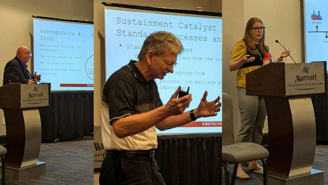 Carl Livesay (left), Dave Rizzardo (middle) and Sarah Tilkens (right) speak at the IndustryWeek Operations Leadership Summit in Indianapolis in June.