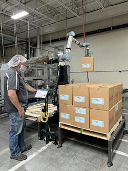 Hoffer Plastics uses collaborative robots and autonomous guided vehicles to handle packaging for one of its product lines. Hoffer Plastics uses collaborative robots and autonomous guided vehicles to handle packaging for one of its product lines.