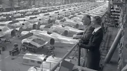 Olive Ann and Walter Beech, the founders of Beech Aircraft Corporation overseeing the production of military aircraft that were used in World War II.