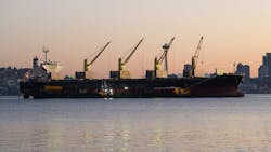 cargo ship in Elliott Bay in Washington state at dawn cargo ship in Elliott Bay in Washington state at dawn