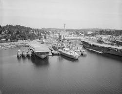 The USS Hornet aircraft carrier, WWII-era photo. The USS Hornet aircraft carrier, WWII-era photo.