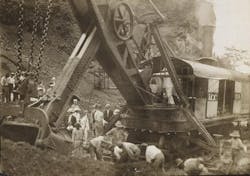 President Theodore Roosevelt stands on board a steam-powered digging machine during construction of the Panama Canal, circa 1908. President Theodore Roosevelt stands on board a steam-powered digging machine during construction of the Panama Canal, circa 1908.