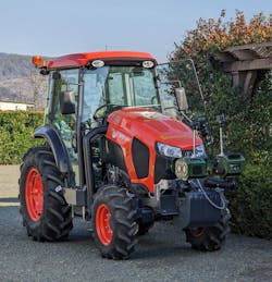 Bloomfield Robotics manufactures the FLASH vision-based plant health monitoring system, seen here mounted on the front of a Kubota tractor. Bloomfield Robotics manufactures the FLASH vision-based plant health monitoring system, seen here mounted on the front of a Kubota tractor.