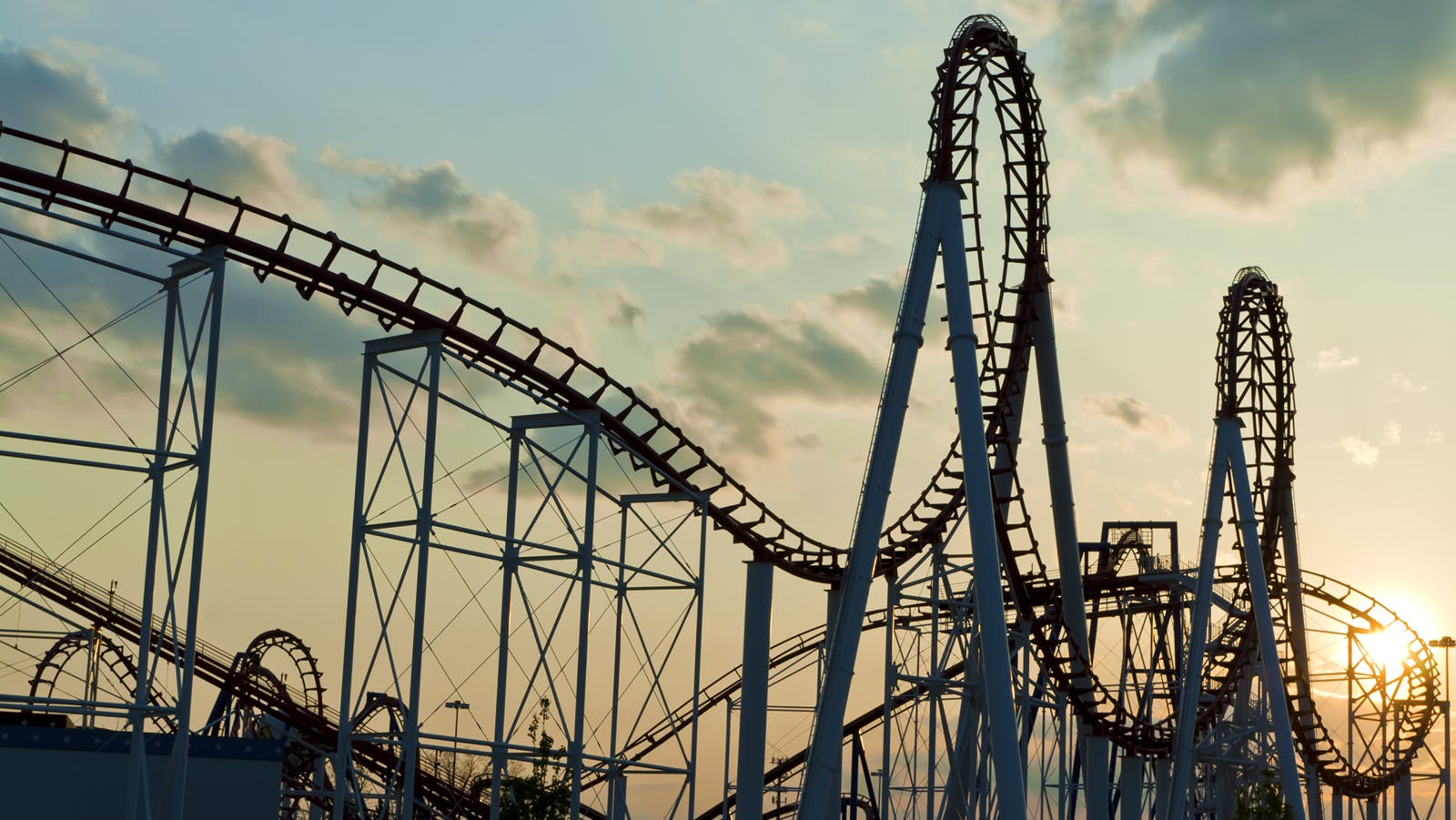 roller coaster at sunset