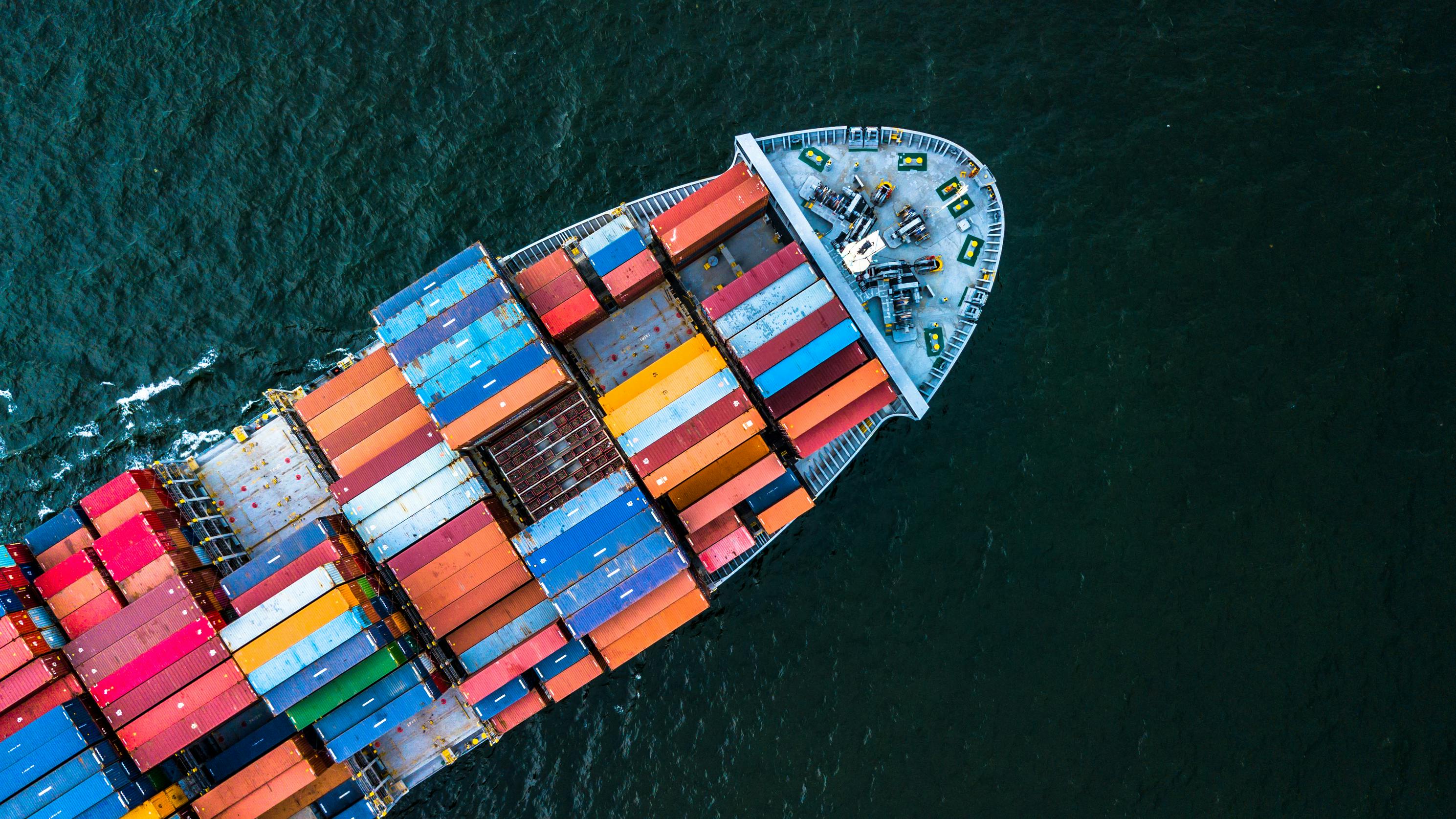 Aerial view of container cargo ship.