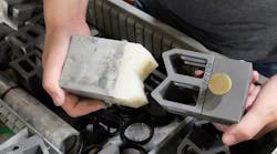 A conventional centering block for an automation line (left) and a 3D printed version (right). A conventional centering block for an automation line (left) and a 3D printed version (right).