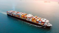 Aerial view of cargo container ship on ocean. Aerial view of cargo container ship on ocean.