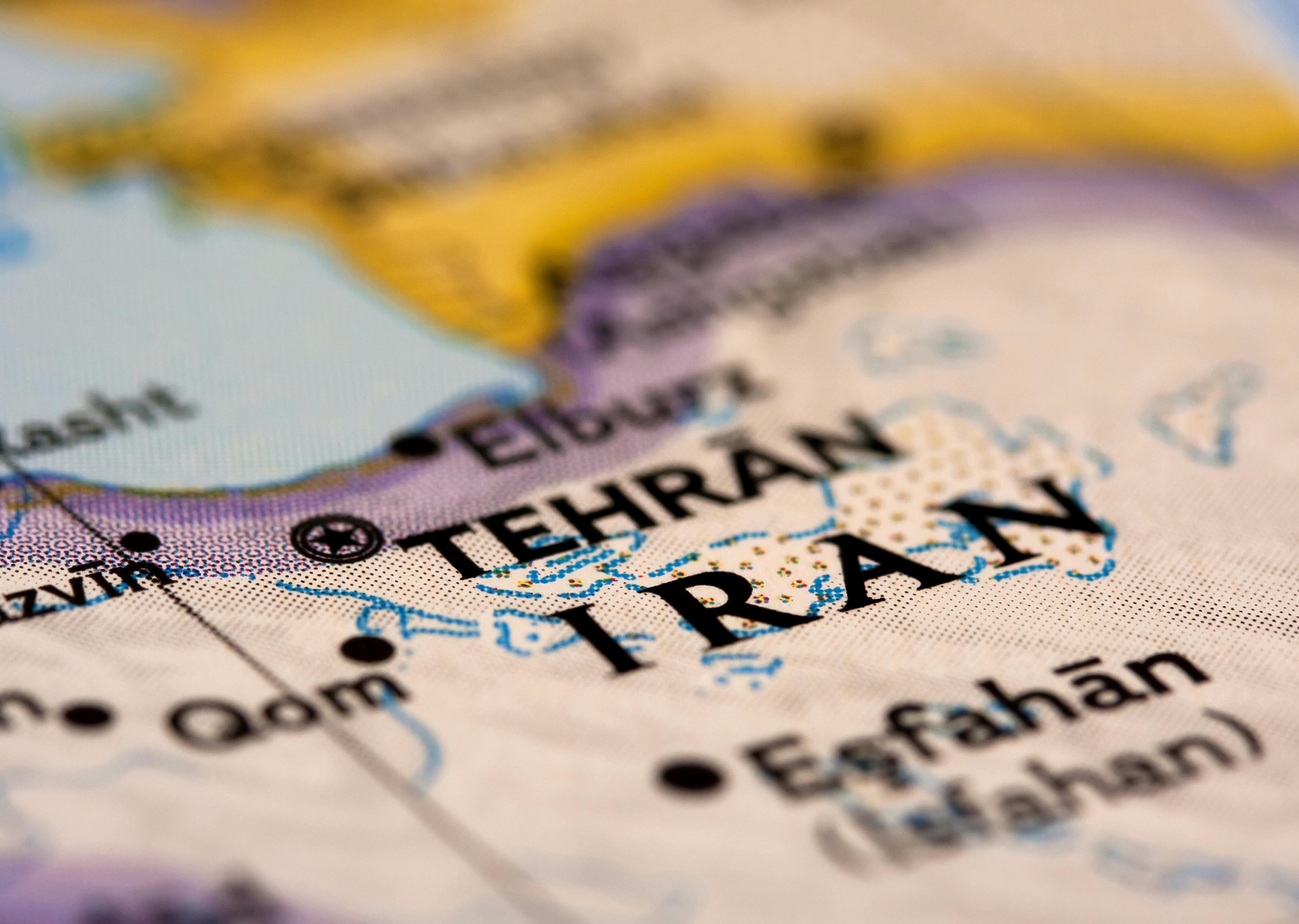 View of the location of Iran on the map.