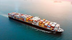Aerial view of cargo container ship on ocean. Aerial view of cargo container ship on ocean.