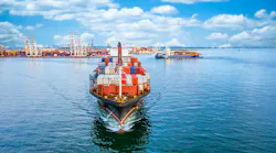 Aerial view container cargo vessel Aerial view container cargo vessel