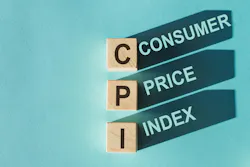 Wooden cubes building word CPI - abbreviation of Consumer Price Index on light blue background Wooden cubes building word CPI - abbreviation of Consumer Price Index on light blue background