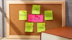 Corkboard with sticky notes displaying the 5S methodology Corkboard with sticky notes displaying the 5S methodology