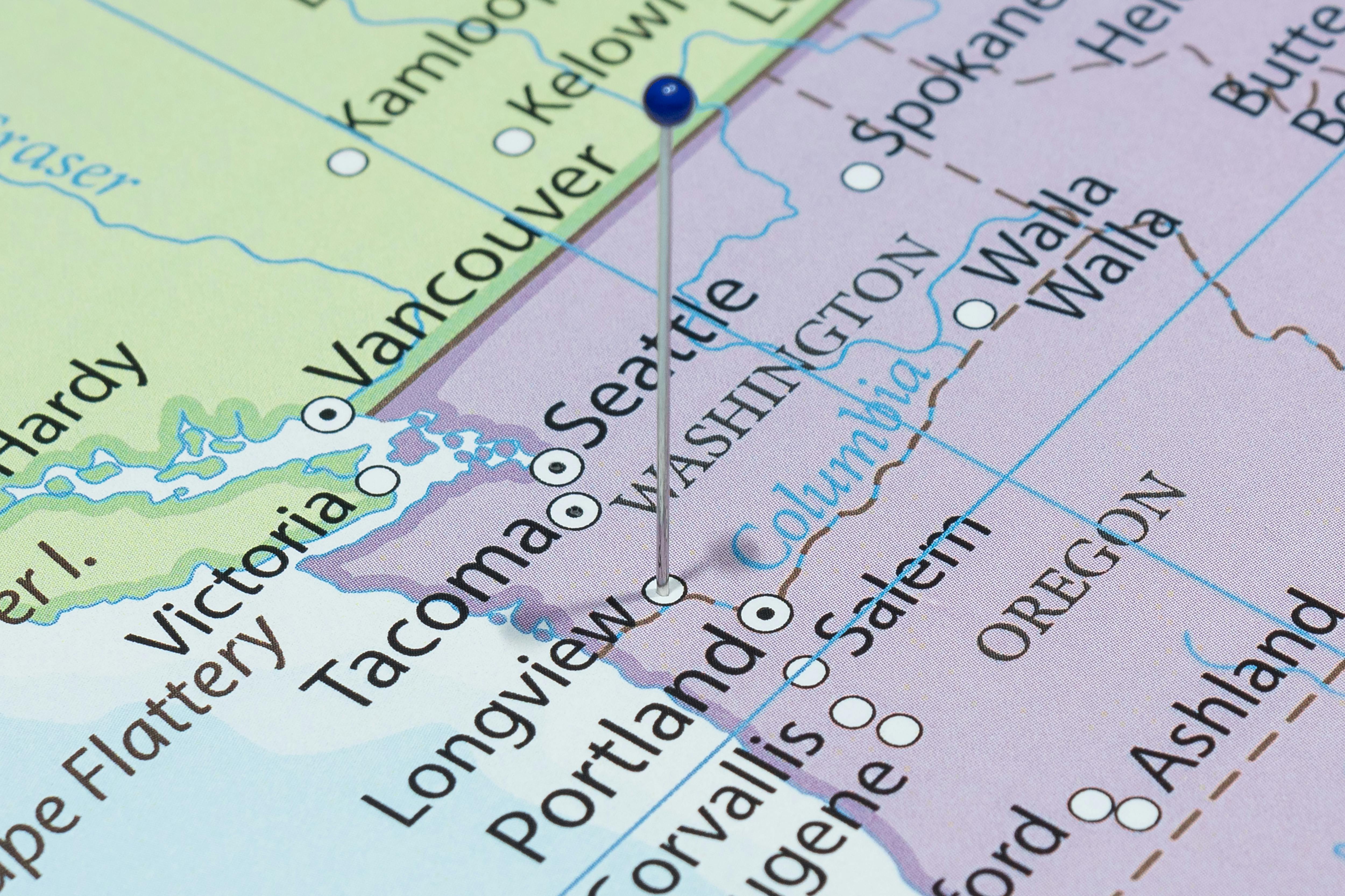 Close up of Longview on a United States of America map.