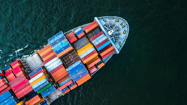 Aerial view of container cargo ship