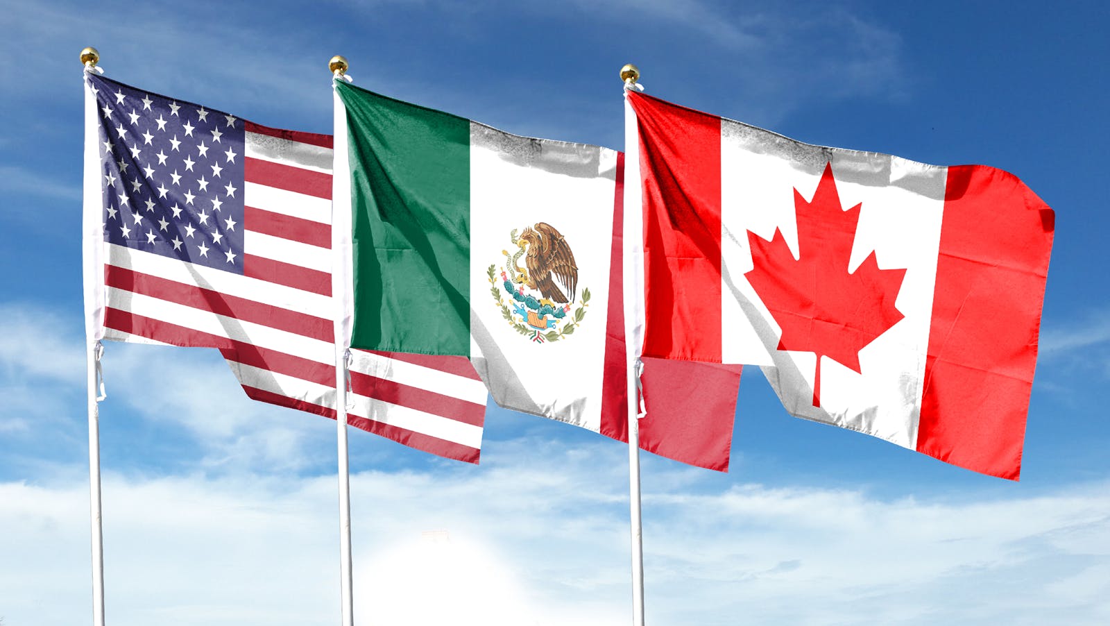 flags of united states, mexico and canada