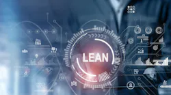 the word lean on a blue, technology looking background