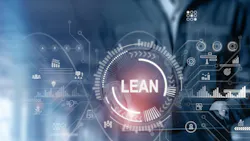 the word lean on a blue, technology looking background