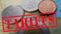 Red Tariffs stamp with Canadian coins
