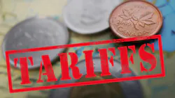 Red Tariffs stamp with Canadian coins