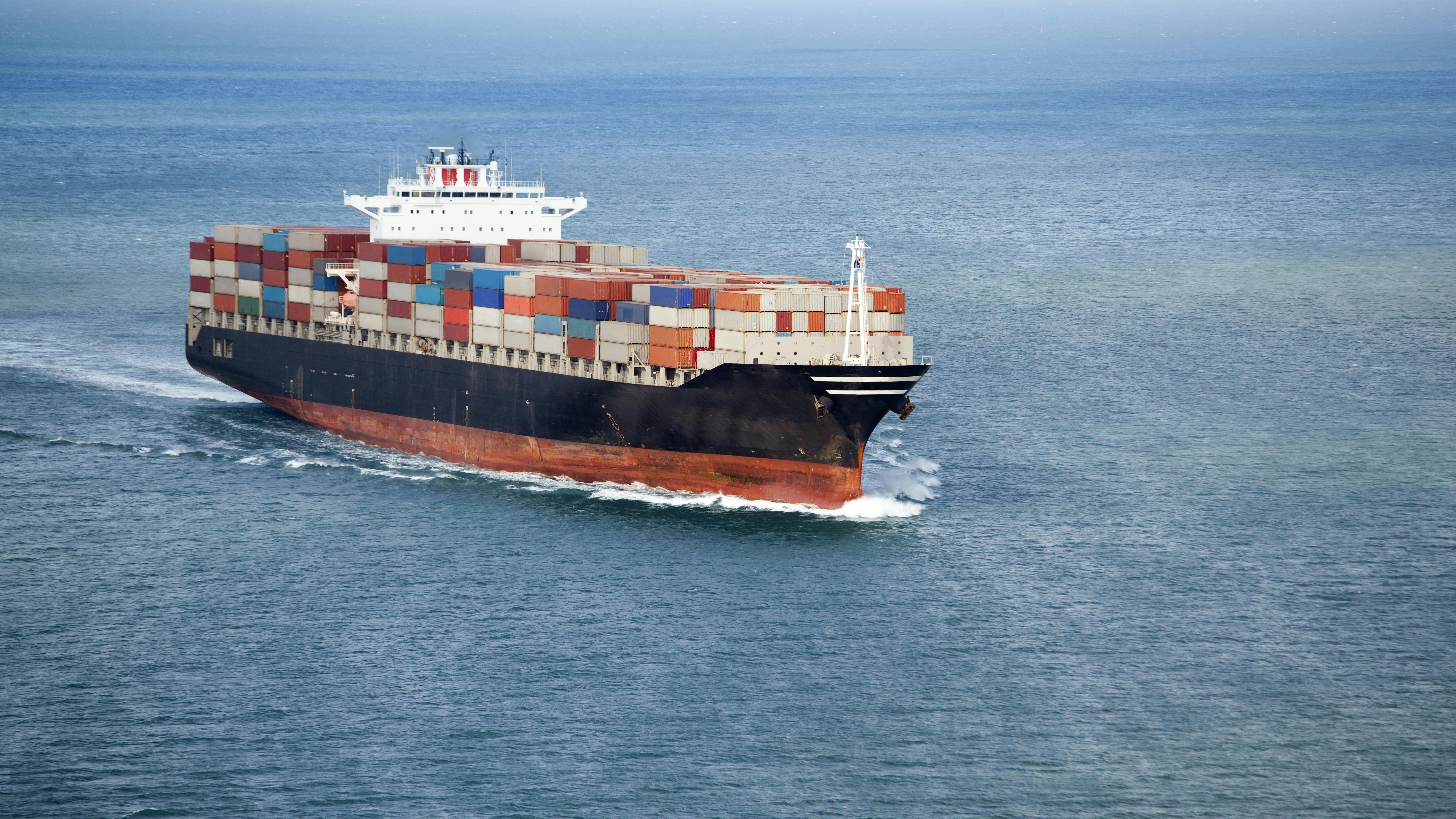 Aerial view of container ship