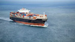 Aerial view of container ship