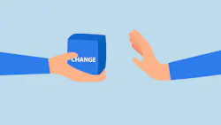 illustration of hand holding blue block that says change, with another hand warding it off