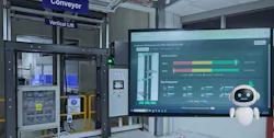 The predictive maintenance software (right) monitors a conveyor that runs between plant floors (left).