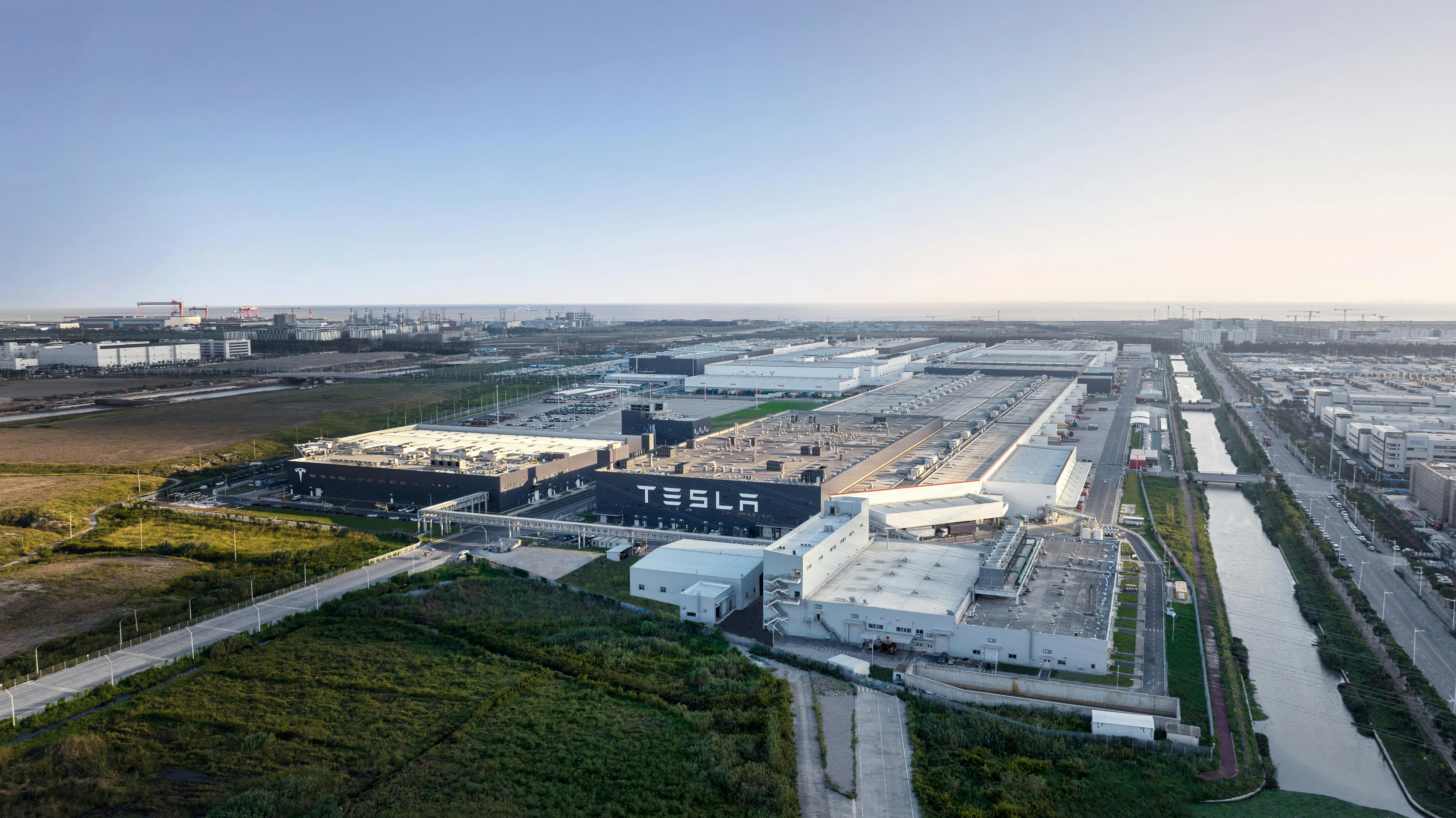 Aerial view of Tesla's Shanghai Gigafactory.